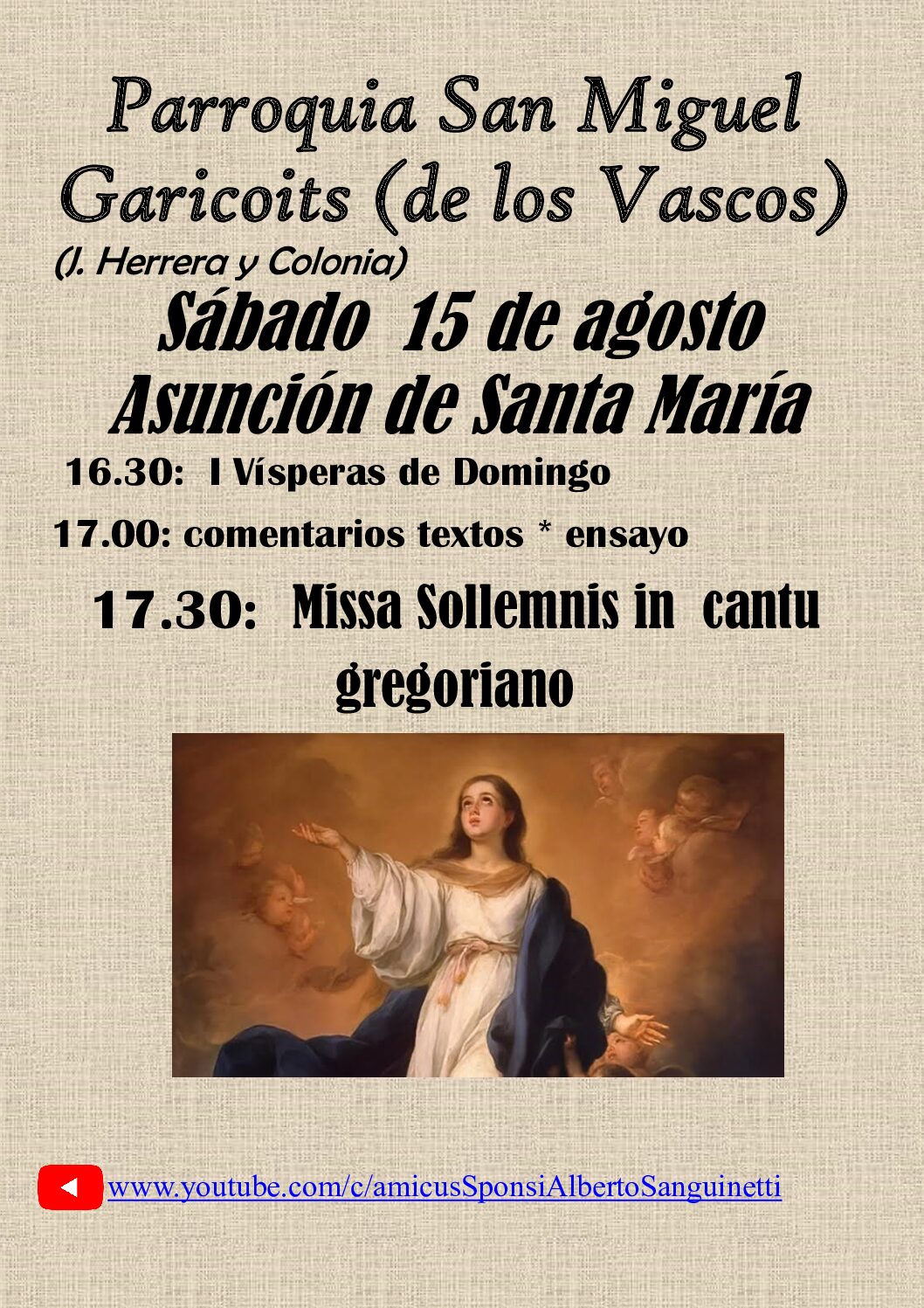 15 de AGOSTO – ASUNCIÓN DE SANTA MARÍA VIRGEN